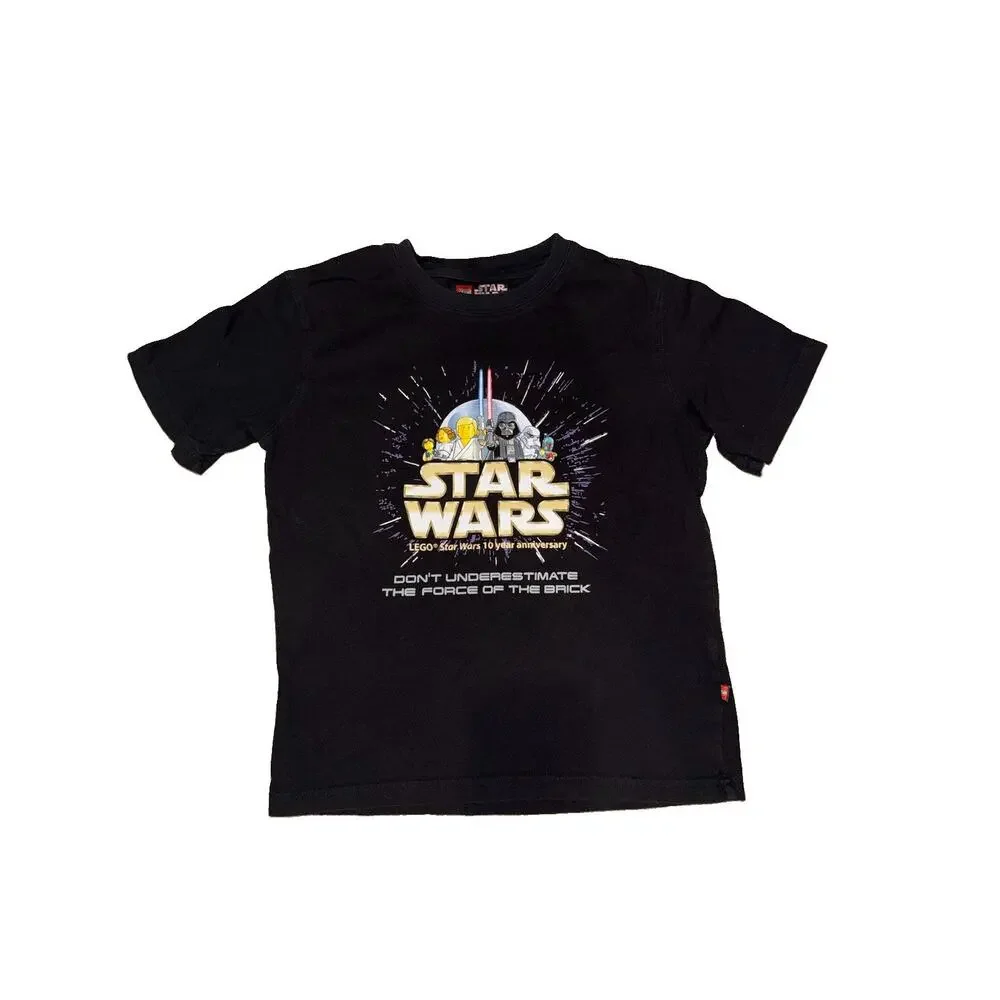 LEGO Star Wars 10 Year Anniversary Shirt Youth 9-10 Black Force of the Brick Y2K